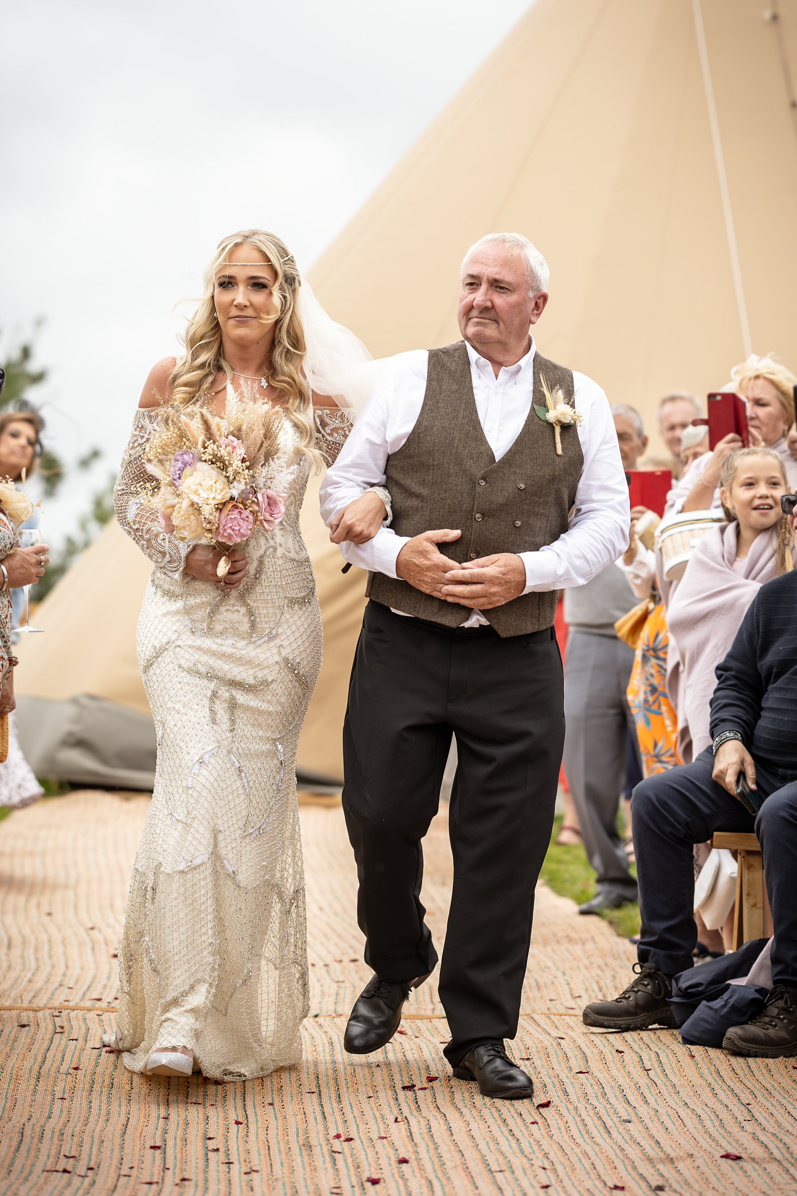 the bride looks at her husband to be 