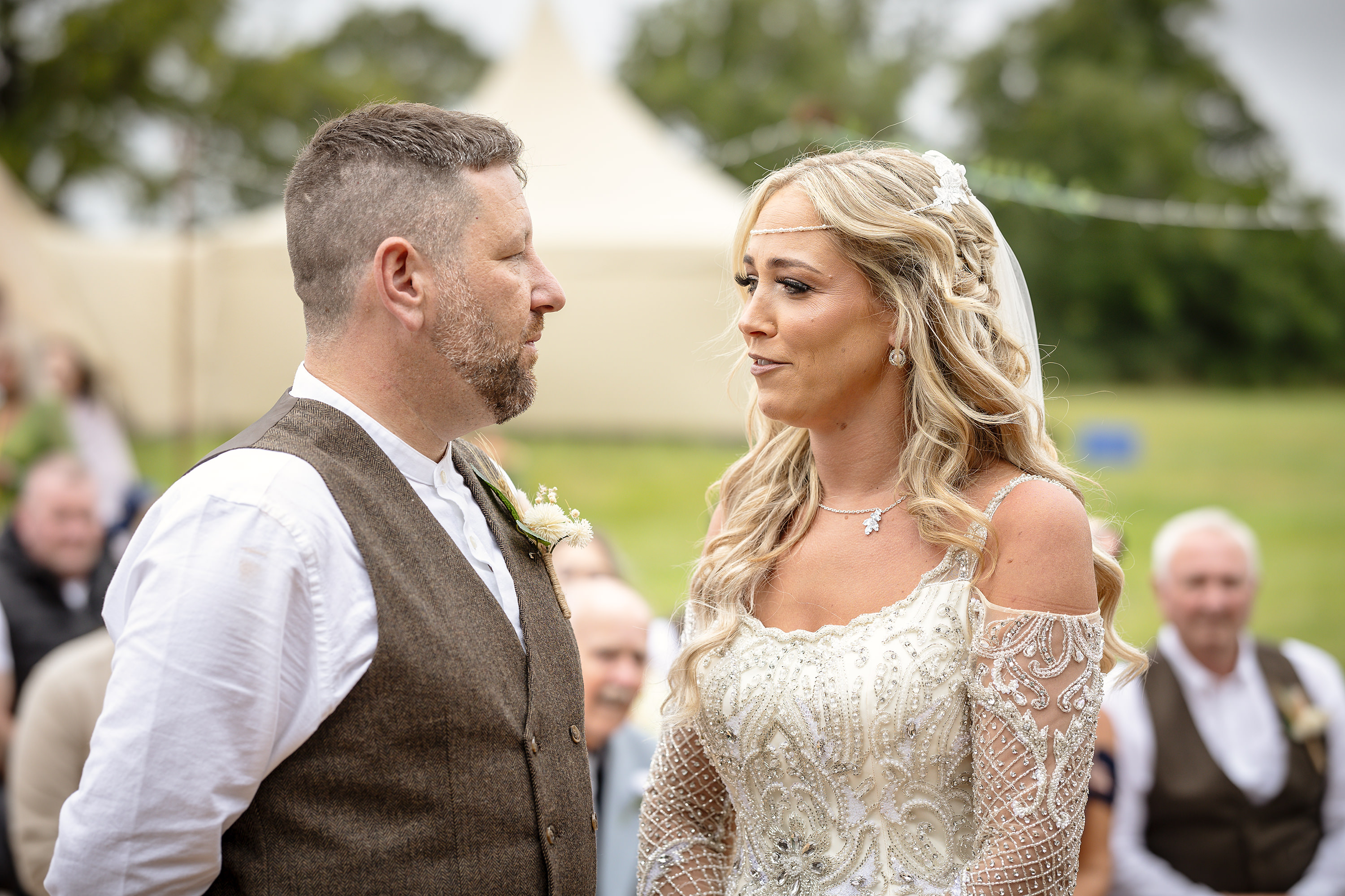 The bride and groom meet each other 