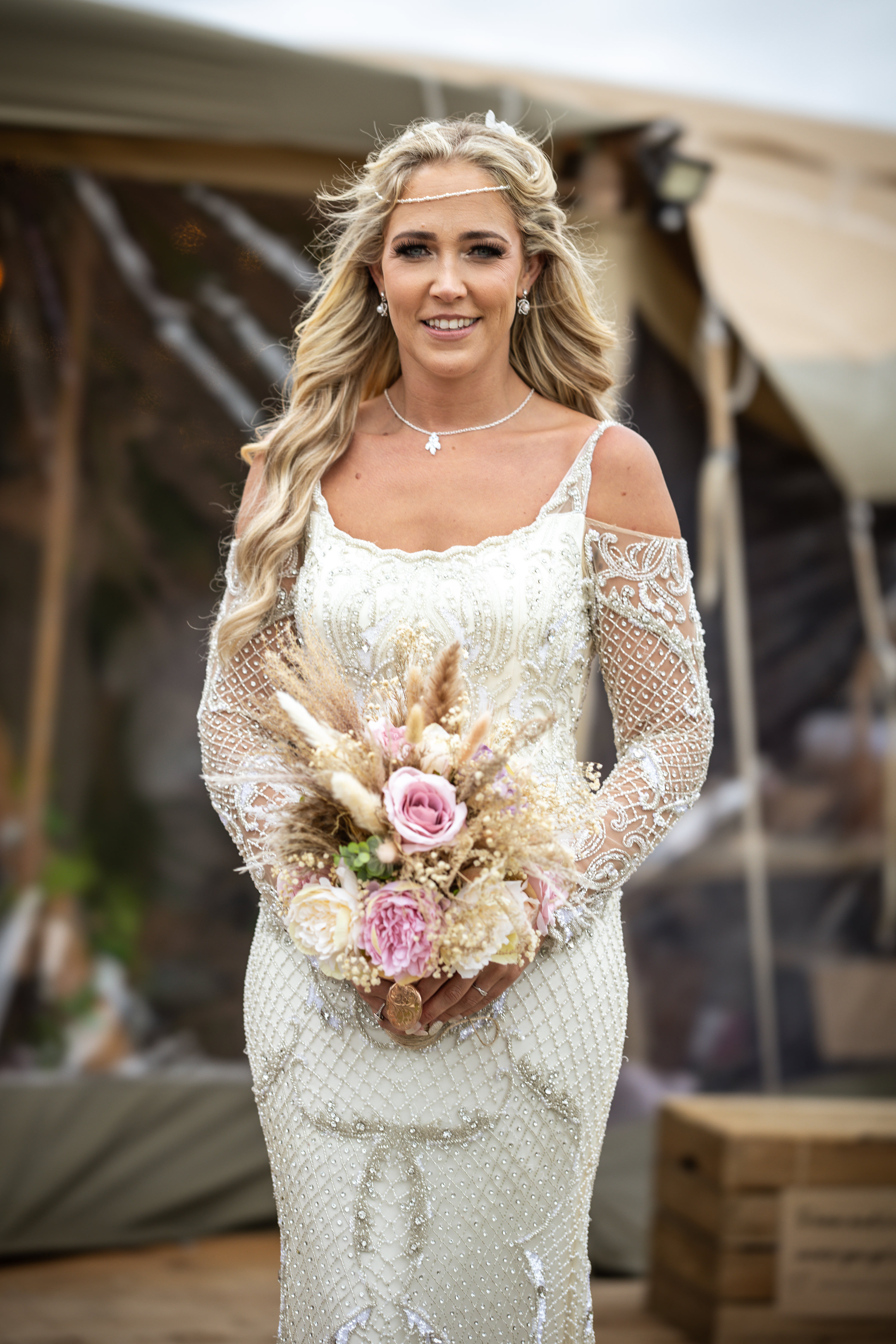 The bride Samantha with bouquet