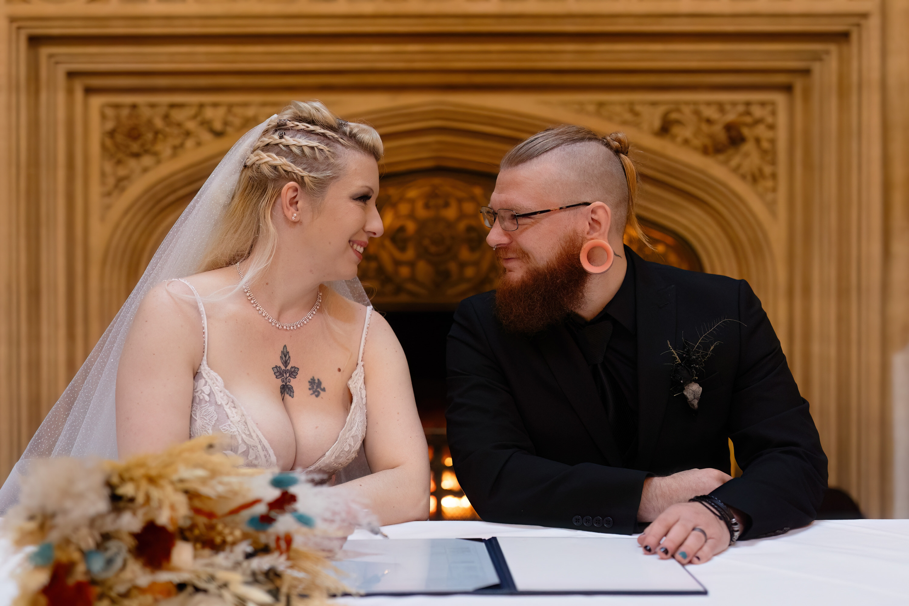 The happy couple signed a wedding register 