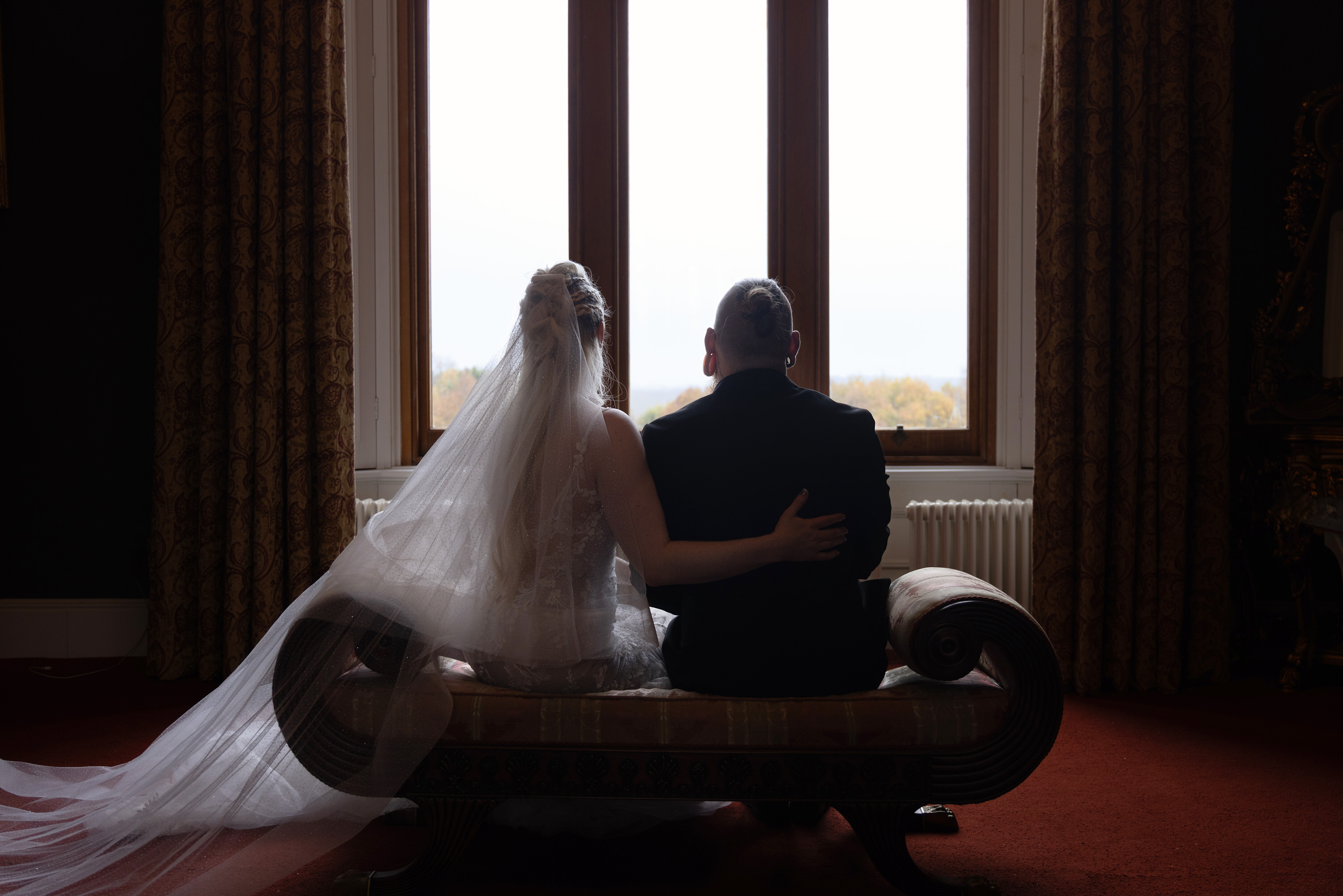 The happy couple sit down and take a break 