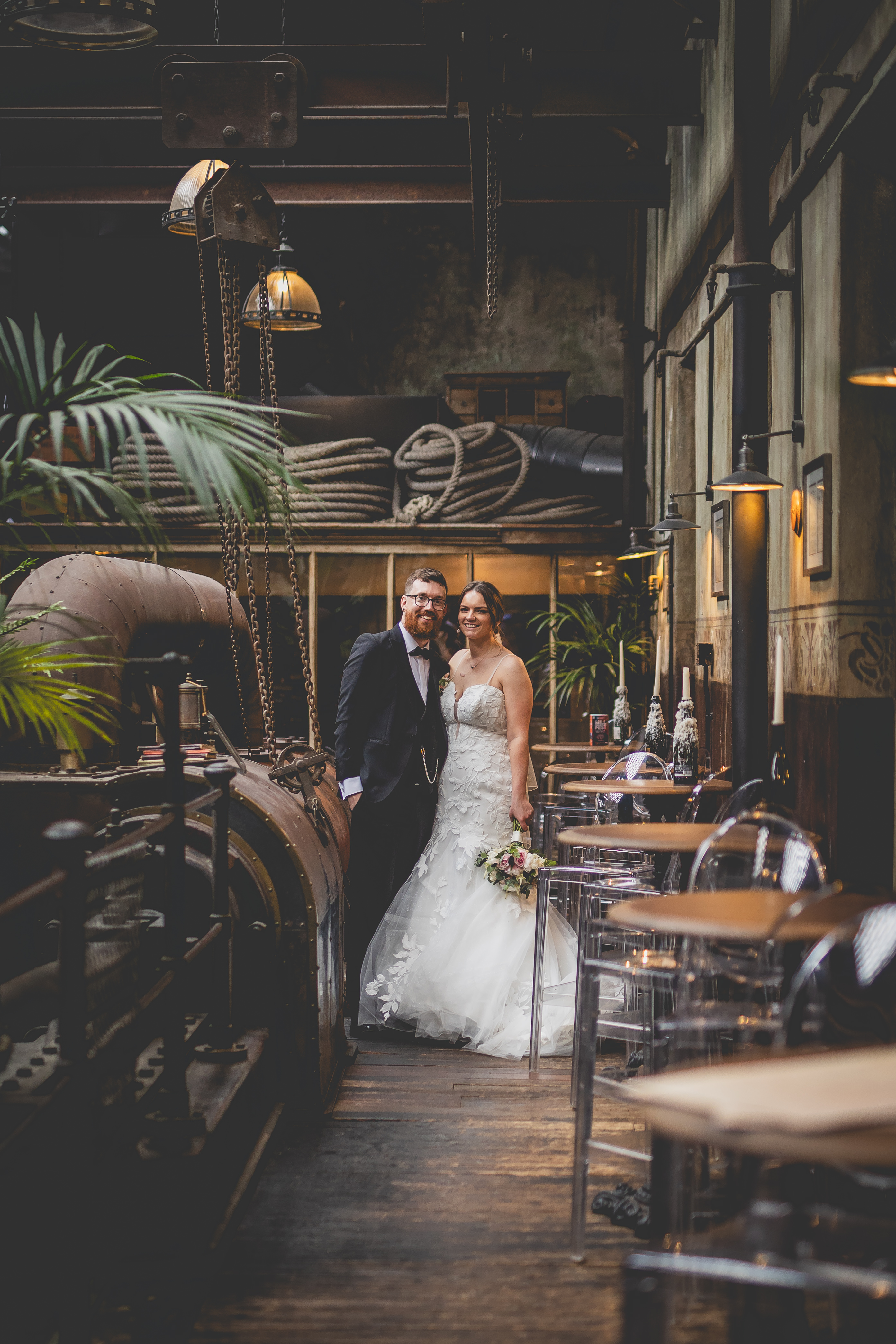 The boiler room At Home's Mill wedding 