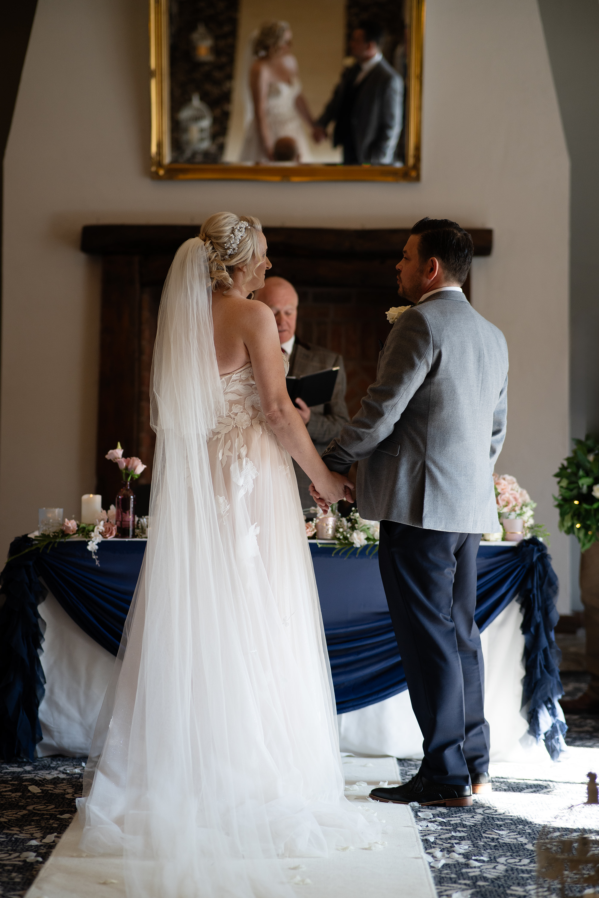 The bride and groom exchanged their wedding vows