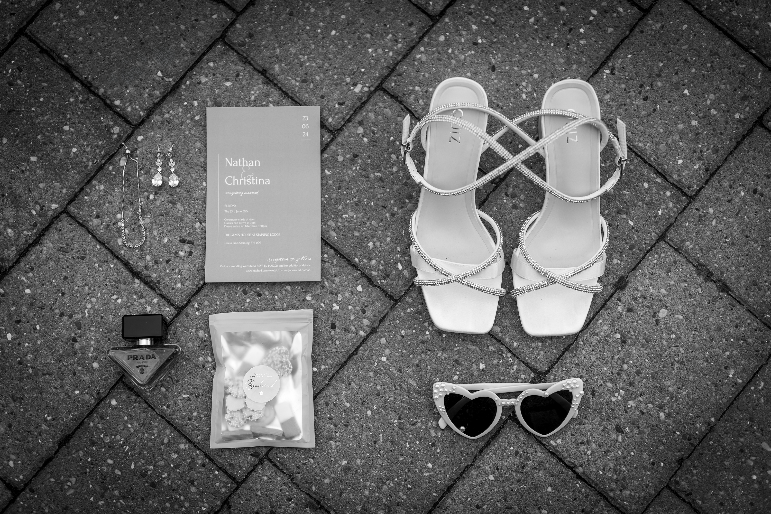 The Brides wedding shoes jewellery and confetti 