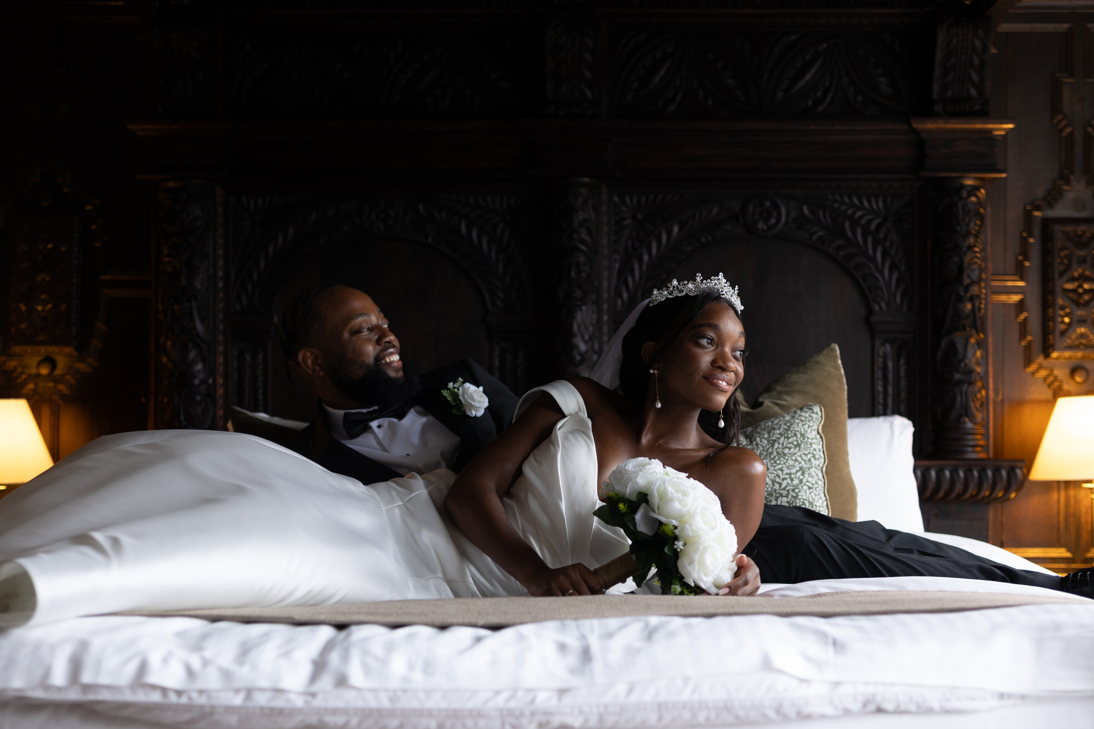 The happy couple in the wedding suite 