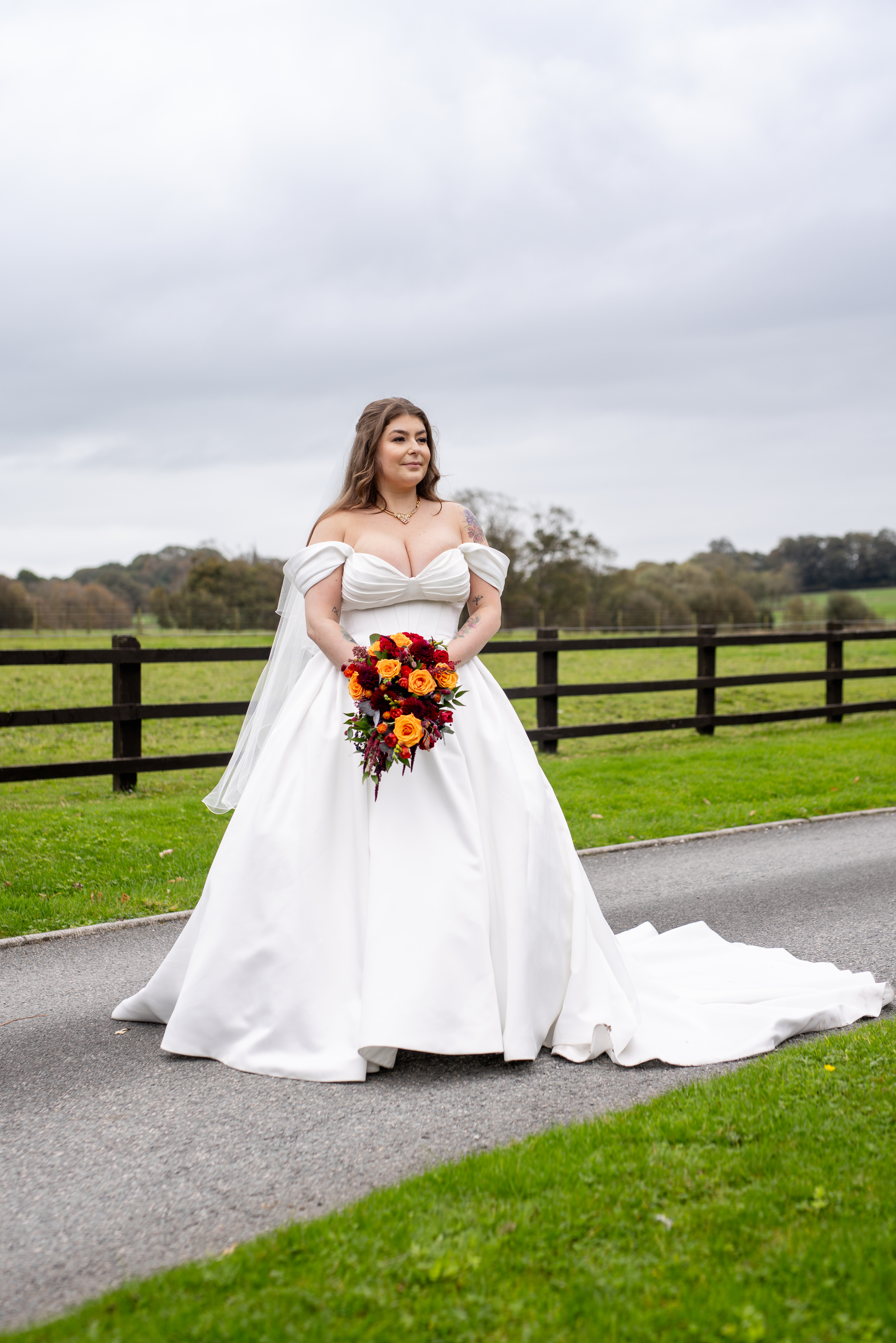 The Bride in her wedding dress at Singleton Lodge 