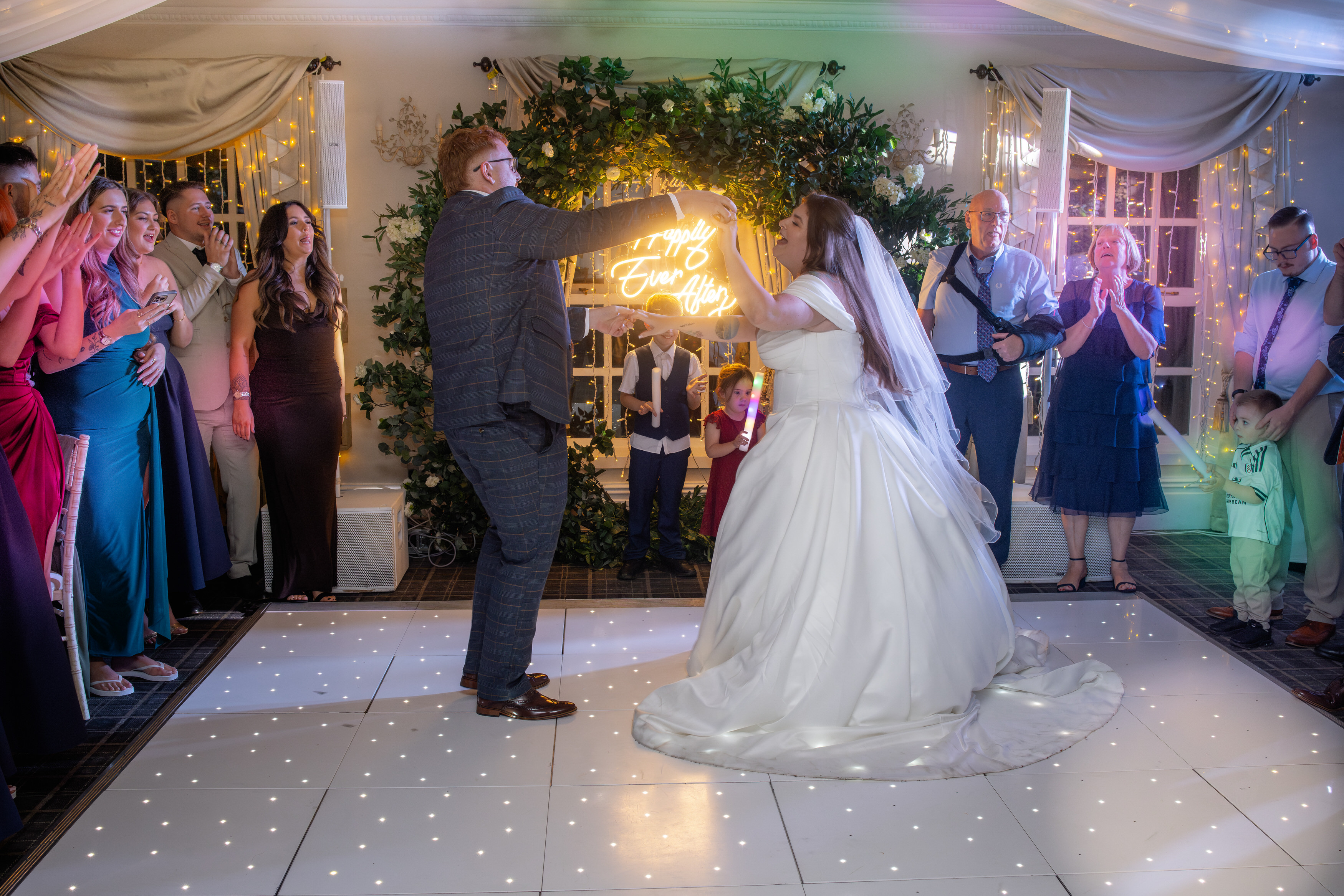 The bride and groom on the dance floor 